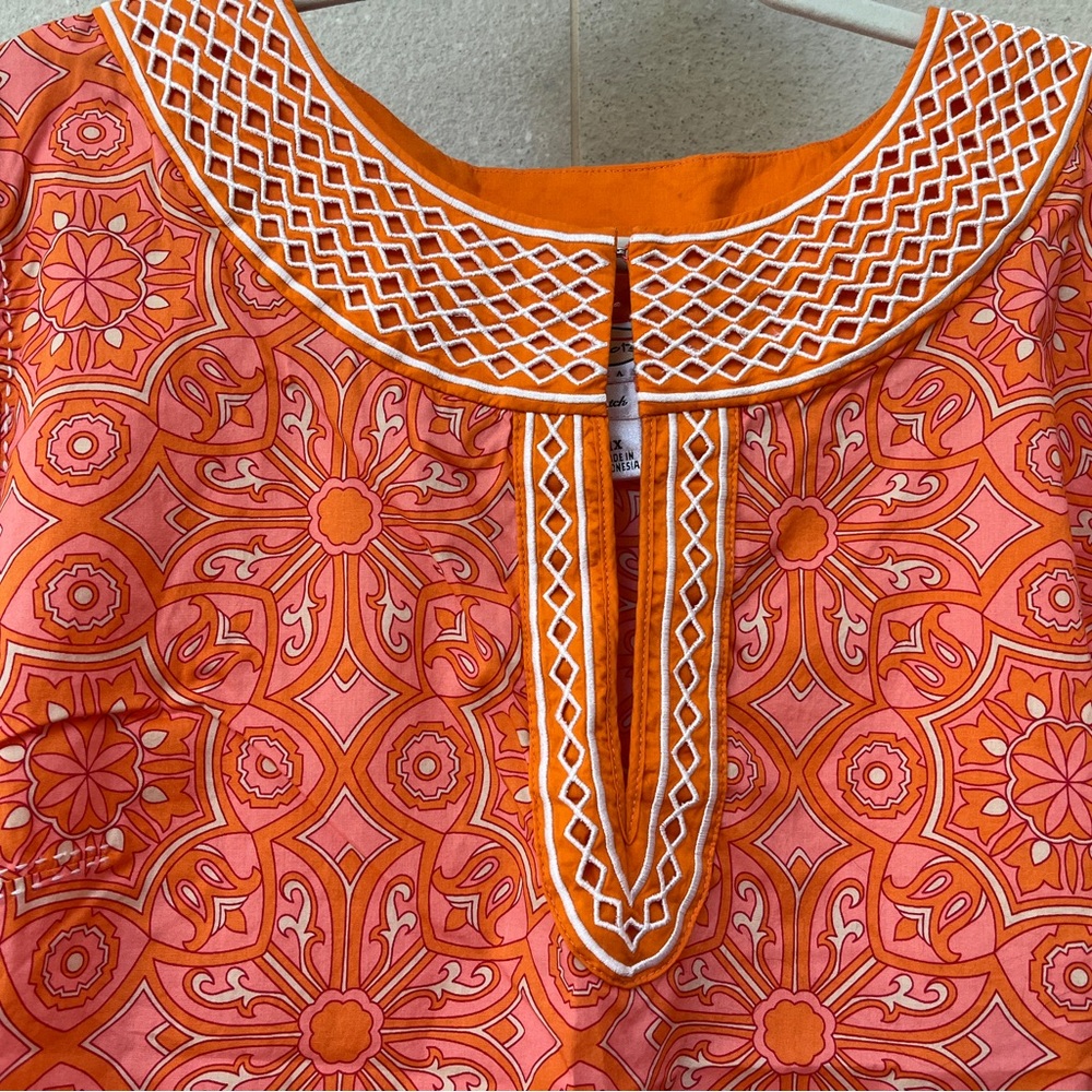 Talbots Cotton Blend Orange & Pink Embroidered Top